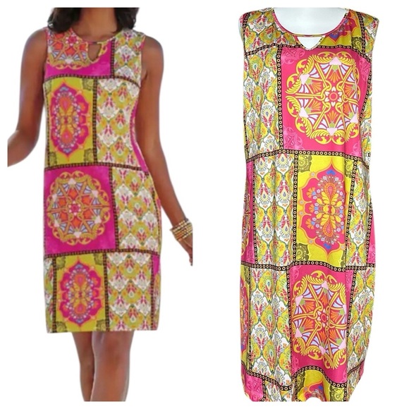 MONROE & MAIN Floral Multicolor Dress sz 1X Sleeveless Boho Resortwear Stretch - Picture 1 of 7